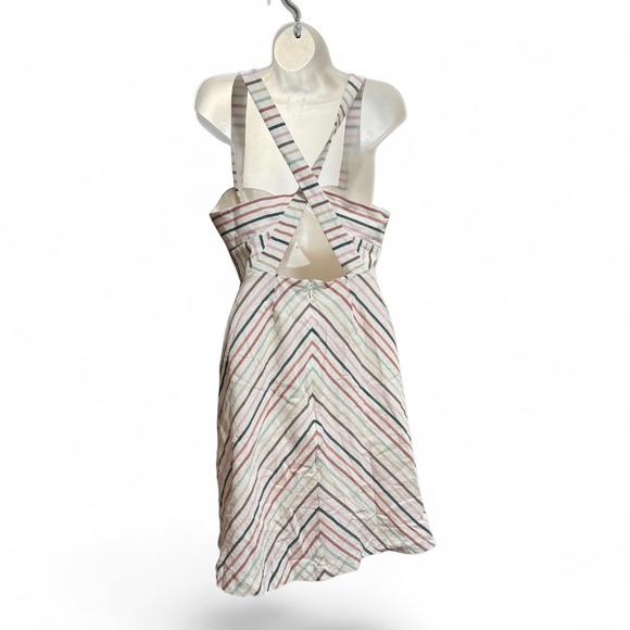 ModCloth Striped Cutout Front Button Midi Dress Womens 8 Multicolor Excellent - Picture 5 of 6